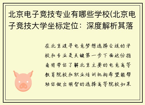 北京电子竞技专业有哪些学校(北京电子竞技大学坐标定位：深度解析其落户选址与电竞教育新篇章)
